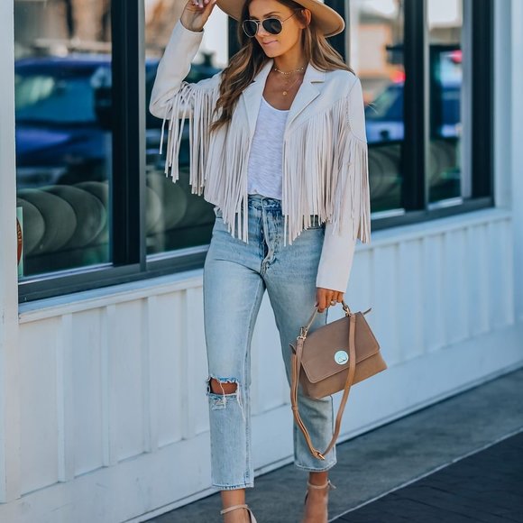 LAST ONE -WALFORD CROPPED FRINGE FAUX SUEDE JACKET - Picture 6 of 13